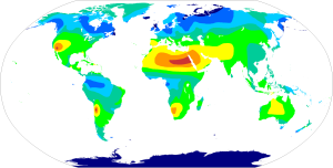 Map of yearly sunshine hours in the world